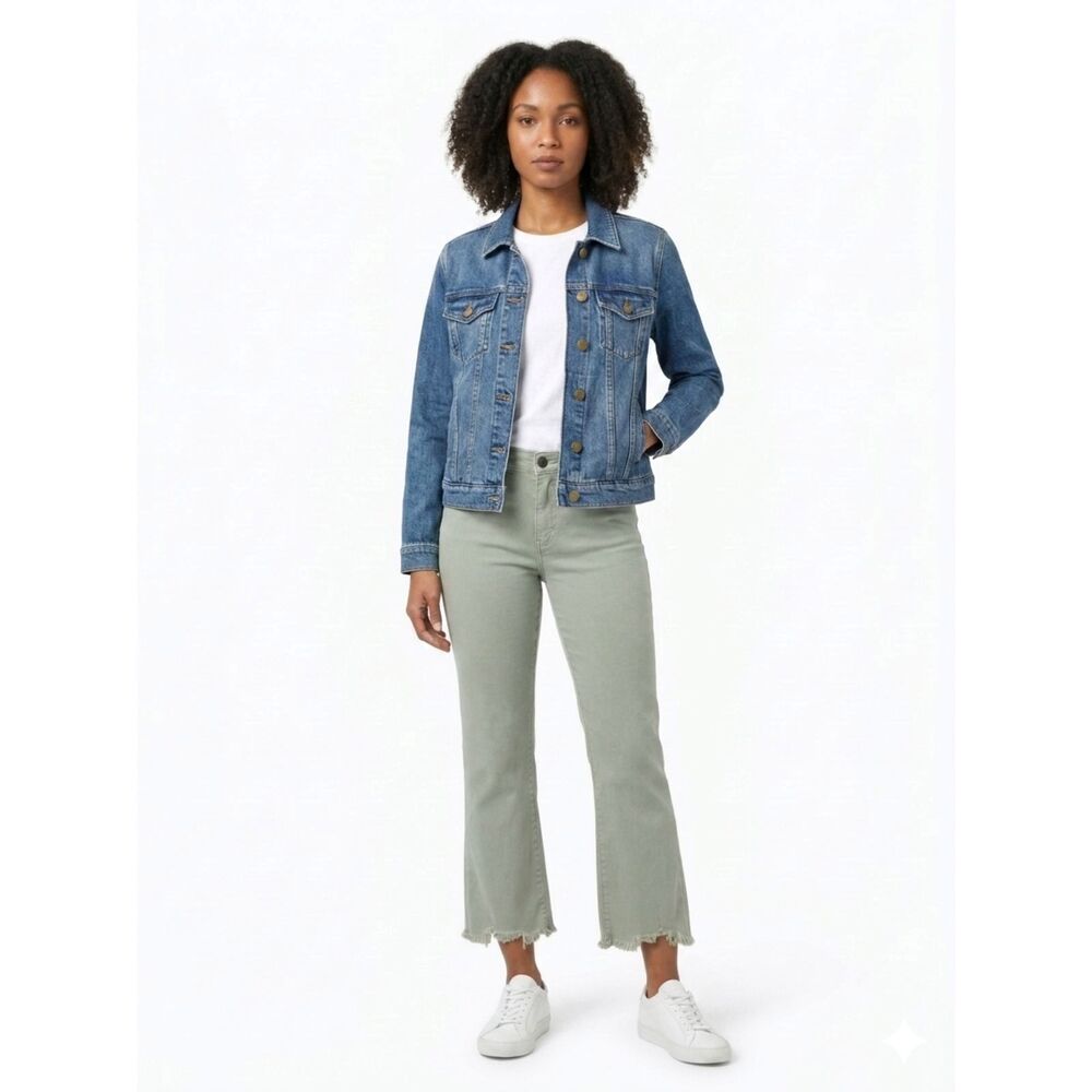 Harper Heritage Fray Hem Sage Green Kick Crop Jeans 29 Denim Mid Rise Comfort